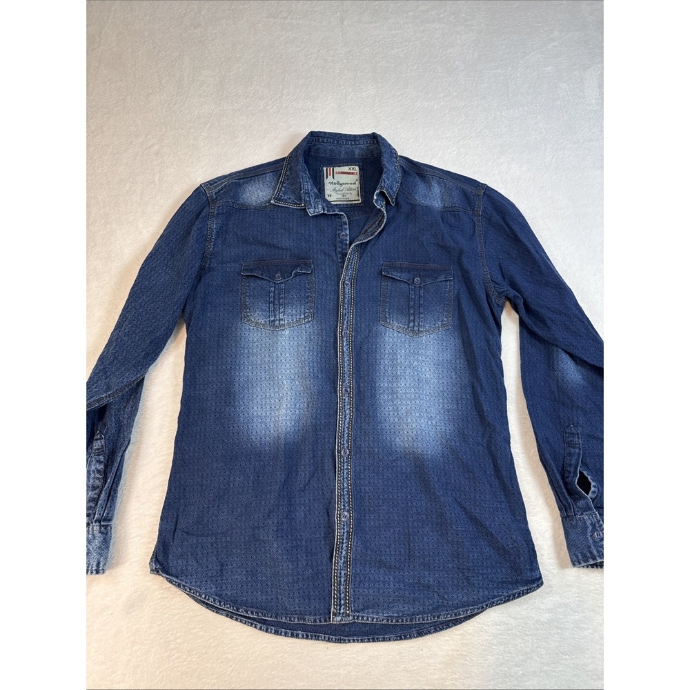 Western Shirt‎ Mens XXL Button Down Jean Waist Length Distressed Fading Cowboy